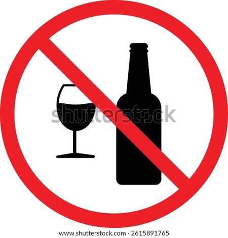 Prohibited alcohol consumption signs.  Vector glasses with red prohibition circle, symbolizing no drinking allowed. in modern style
