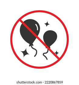 Verbotenes Ballon, Vektorsymbol. Kein Ballonsymbol. Verbotene Helium-Ballons-Ikone. Kein Helium-Ballon-Vektorzeichen. Warnung, Vorsicht, Aufmerksamkeit, Einschränkung, Design der Gefahrenflaeche. EPS10-Symbol