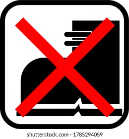 
prohibido ser pisoteado. en el embalaje. icono del zapato y marca de cruce.