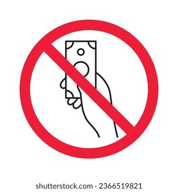 Prohibited bribe vector icon. No bribery icon. Forbidden cash icon. Warning, caution, attention, restriction, danger flat sign design. Money dollar symbol pictogram