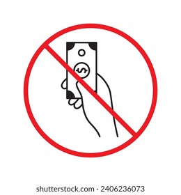 BestechungsVektorsymbol verboten. Keine Bestechungssymbol. Verbotenes Symbol für Bargeld. Warnung, Vorsicht, Aufmerksamkeit, Einschränkung, Design der Gefahrenflaeche. Symbol-Piktogramm des Geldpreises