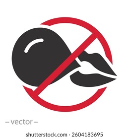 prohibited bubblegum, do not gum sign, no chewing gum icon, flat vector illustration