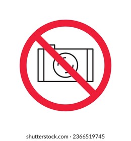 Prohibited camera vector icon. No photo camera icon. Forbidden video camera icon. Warning, caution, attention, restriction, danger flat sign design. Photographer symbol pictogram