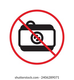 Prohibited camera vector icon. No photo camera icon. Forbidden video camera icon. Warning, caution, attention, restriction, danger flat sign design. Photographer symbol pictogram