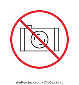 Prohibited camera vector icon. No photo camera icon. Forbidden video camera icon. Warning, caution, attention, restriction, danger flat sign design. Photographer symbol pictogram