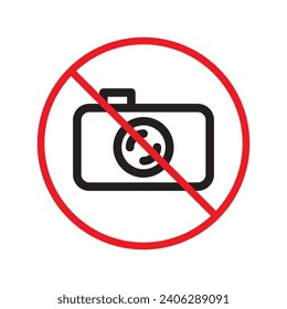 Prohibited camera vector icon. No photo camera icon. Forbidden video camera icon. Warning, caution, attention, restriction, danger flat sign design. Photographer symbol pictogram