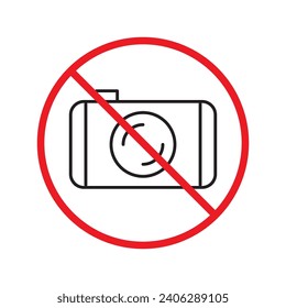Prohibited camera vector icon. No photo camera icon. Forbidden video camera icon. Warning, caution, attention, restriction, danger flat sign design. Photographer symbol pictogram