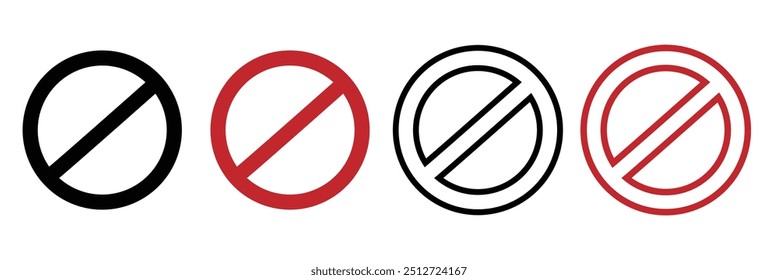 Prohibited circle sign. forbidden icon. Prohibition red icon. Ban icon. Red  black circle with cross line symbol. Forbidden stop sign. Vector illustration.