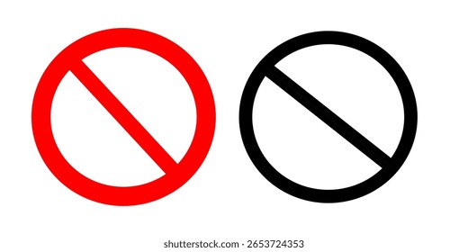 Signo de círculo prohibido. Círculo de icono de prohibición con color rojo y negro.