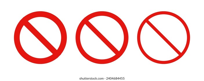 Prohibited circle sign. Prohibition red icon. Ban icon. Red circle with cross line symbol. Caution frame symbol. Forbidden stop sign. Vector illustration isolated on white background.