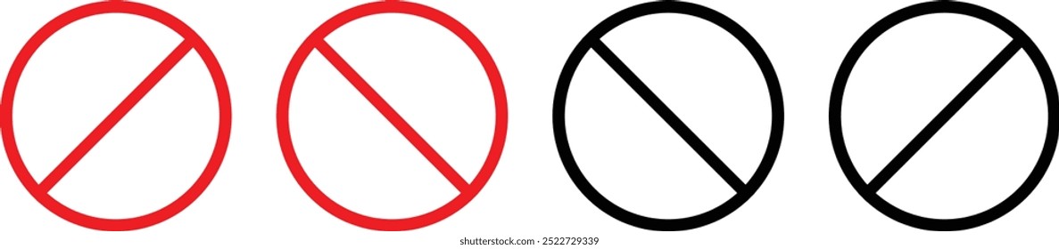 Prohibited circle sign. Prohibition red icon. Ban icon. circle with cross line symbol. 