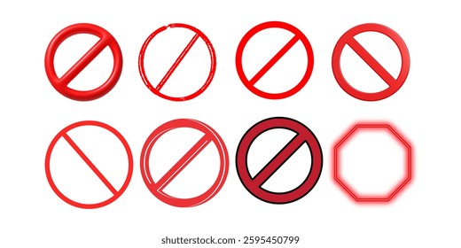  Prohibited circle sign. Prohibition red icon. Ban icon. Red circle with cross line symbol. Caution frame symbol. Forbidden stop sign. No sign Vector illustration isolated on white background.