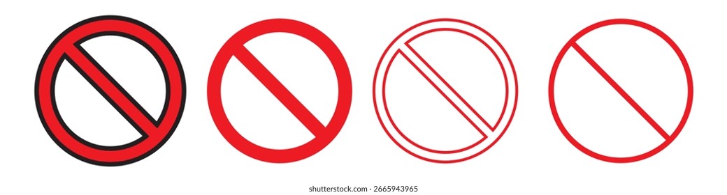 Prohibited circle sign. Prohibition red icon. Ban icon. Red circle with cross line symbol. Caution frame symbol. Forbidden stop sign. Vector illustration isolated on white background.