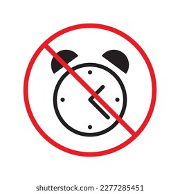 Prohibited clock vector icon. No clock flat sign design. Forbidden clock icon. Warning, caution, attention, restriction, danger label ban symbol pictogram