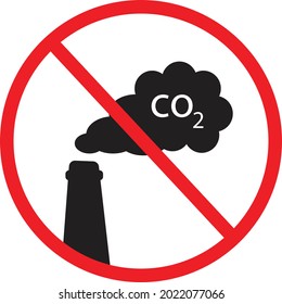 prohibited cloud CO2 from chimney on white background. no industrial emissions sign. flat style. 