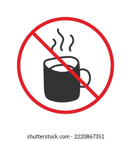 Verbotene Kaffee-Vektorsymbol. Keine Kaffeekarte. Verbotenes Espresso-Symbol. Kein Cappuccino-Vektorzeichen. Warnung, Vorsicht, Aufmerksamkeit, Einschränkung, Design der Gefahrenflaeche. EPS10-Symbol