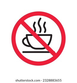 Prohibited coffee vector icon. No coffee icon. Forbidden espresso icon. No cappuccino vector sign. Warning, caution, attention, restriction, danger flat sign design. EPS 10 symbol pictogram