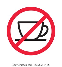 Prohibited coffee vector icon. No coffee icon. Forbidden espresso icon. No cappuccino vector sign. Warning, caution, attention, restriction, danger flat sign design symbol pictogram