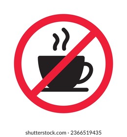 Prohibited coffee vector icon. No coffee icon. Forbidden espresso icon. No cappuccino vector sign. Warning, caution, attention, restriction, danger flat sign design symbol pictogram