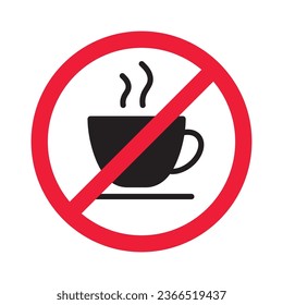 Prohibited coffee vector icon. No coffee icon. Forbidden espresso icon. No cappuccino vector sign. Warning, caution, attention, restriction, danger flat sign design symbol pictogram