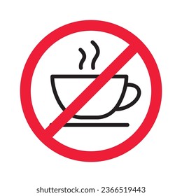 Prohibited coffee vector icon. No coffee icon. Forbidden espresso icon. No cappuccino vector sign. Warning, caution, attention, restriction, danger flat sign design symbol pictogram