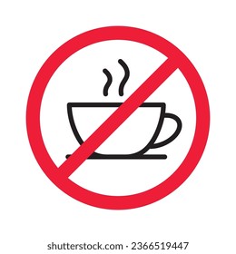 Prohibited coffee vector icon. No coffee icon. Forbidden espresso icon. No cappuccino vector sign. Warning, caution, attention, restriction, danger flat sign design symbol pictogram