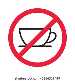 Prohibited coffee vector icon. No coffee icon. Forbidden espresso icon. No cappuccino vector sign. Warning, caution, attention, restriction, danger flat sign design symbol pictogram