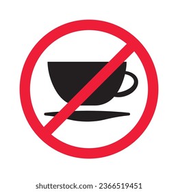 Prohibited coffee vector icon. No coffee icon. Forbidden espresso icon. No cappuccino vector sign. Warning, caution, attention, restriction, danger flat sign design symbol pictogram