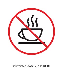 Prohibited coffee vector icon. No coffee icon. Forbidden espresso icon. No cappuccino vector sign. Warning, caution, attention, restriction, danger flat sign design symbol pictogram