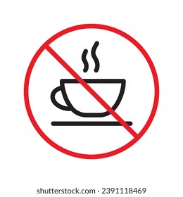 Prohibited coffee vector icon. No coffee icon. Forbidden espresso icon. No cappuccino vector sign. Warning, caution, attention, restriction, danger flat sign design symbol pictogram