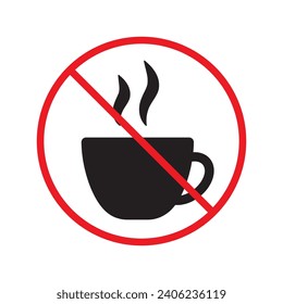 Icono vectorial de café prohibido. No hay un icono de café. Icono de expreso prohibido. Sin signo de vector cappuccino. Advertencia, precaución, atención, restricción, símbolo de diseño de señal plana de peligro pictograma