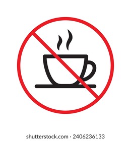 Verbotene Kaffee-Vektorsymbol. Keine Kaffeekarte. Verbotenes Espresso-Symbol. Kein Cappuccino-Vektorzeichen. Warnung, Vorsicht, Aufmerksamkeit, Einschränkung, Design-Symbol für Gefahrenflachen