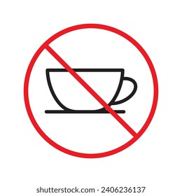 Prohibited coffee vector icon. No coffee icon. Forbidden espresso icon. No cappuccino vector sign. Warning, caution, attention, restriction, danger flat sign design symbol pictogram