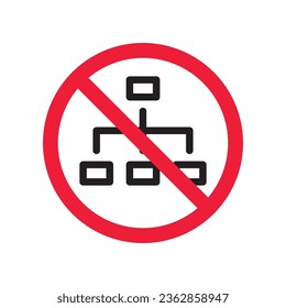 Prohibited company structure vector icon. No Hierarchy icon. Forbidden Organization chart icon. No Flow chart vector sign. Warning, caution, attention, restriction, danger flat sign design.
