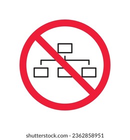 Prohibited company structure vector icon. No Hierarchy icon. Forbidden Organization chart icon. No Flow chart vector sign. Warning, caution, attention, restriction, danger flat sign design.