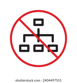Prohibited company structure vector icon. No Hierarchy icon. Forbidden Organization chart icon. No Flow chart vector sign. Warning, caution, attention, restriction, danger flat sign design.