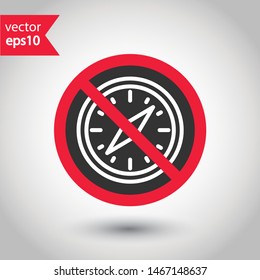 Prohibited compass vector icon. No compass icon. Forbidden compass icon. Warning, caution, attention, restriction, danger flat sign design. EPS 10 symbol