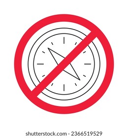 Prohibited compass vector icon. No compass flat sign design. Forbidden compass icon. Warning, caution, attention, restriction, danger symbol pictogram