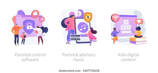 Prohibited content, access restrict. Educational lesson for children. Parental control software, parental advisory music, kids digital content metaphors. Vector isolated concept metaphor illustrations