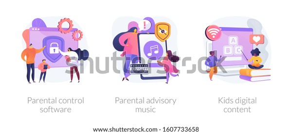 Prohibited content, access restrict.\
Educational lesson for children. Parental control software,\
parental advisory music, kids digital content metaphors. Vector\
isolated concept metaphor\
illustrations