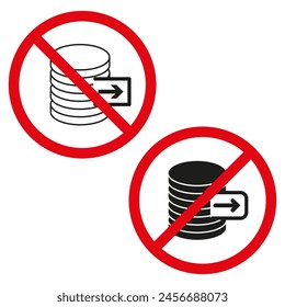 Símbolos de almacenamiento de datos prohibidos. No hay base de datos con signo de flecha. Concepto de restricción de información. Ilustración vectorial. EPS 10.