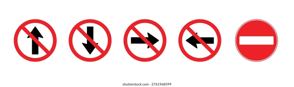 prohibited direction traffic signs no entry no turn arrows restriction road safety icons