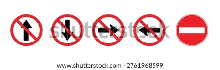 prohibited direction traffic signs no entry no turn arrows restriction road safety icons