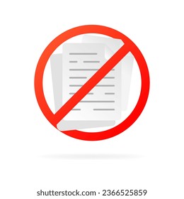 Prohibited document icon. Flat, color, red circle of prohibition, prohibited document. Vector icon