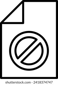 Icono comercial de rendimiento de documentos prohibidos con estilo de contorno negro. documento, concepto, prohibición, papel, información, negocios, prohibición. Ilustración vectorial