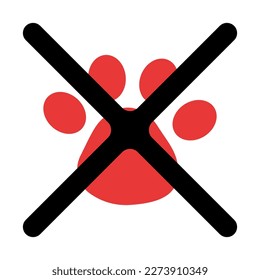 Prohibited dog paw sign vector. Territory without animals vector. Dog paw under the cross vector icon.
