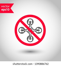 Prohibited drone vector icon. No flying drone icon. Forbidden drone icon. No drone zone vector sign. Warning, caution, attention, restriction, danger flat sign design. EPS 10 symbol
