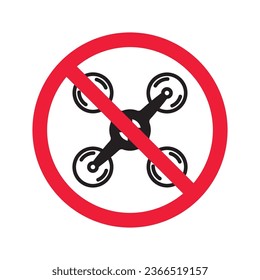 Prohibited drone vector icon. No flying drone icon. Forbidden drone icon. No drone zone vector sign. Warning, caution, attention, restriction, danger flat sign design symbol pictogram