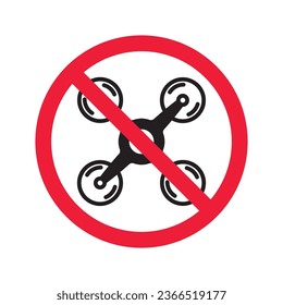 Prohibited drone vector icon. No flying drone icon. Forbidden drone icon. No drone zone vector sign. Warning, caution, attention, restriction, danger flat sign design symbol pictogram