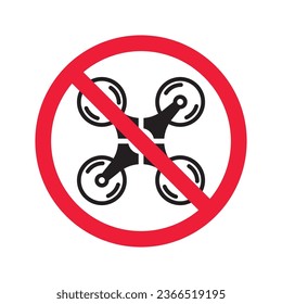 Prohibited drone vector icon. No flying drone icon. Forbidden drone icon. No drone zone vector sign. Warning, caution, attention, restriction, danger flat sign design symbol pictogram